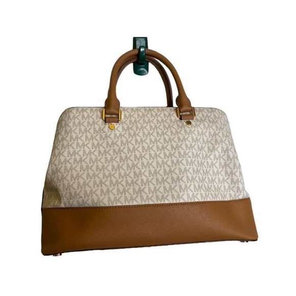 Michael Kors Saffiano leather Handbag Off White and Acorn Brown - Picture 2 of 7